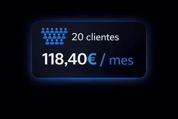 Visualización de tarifa mensual para 20 clientes en realidad virtual.