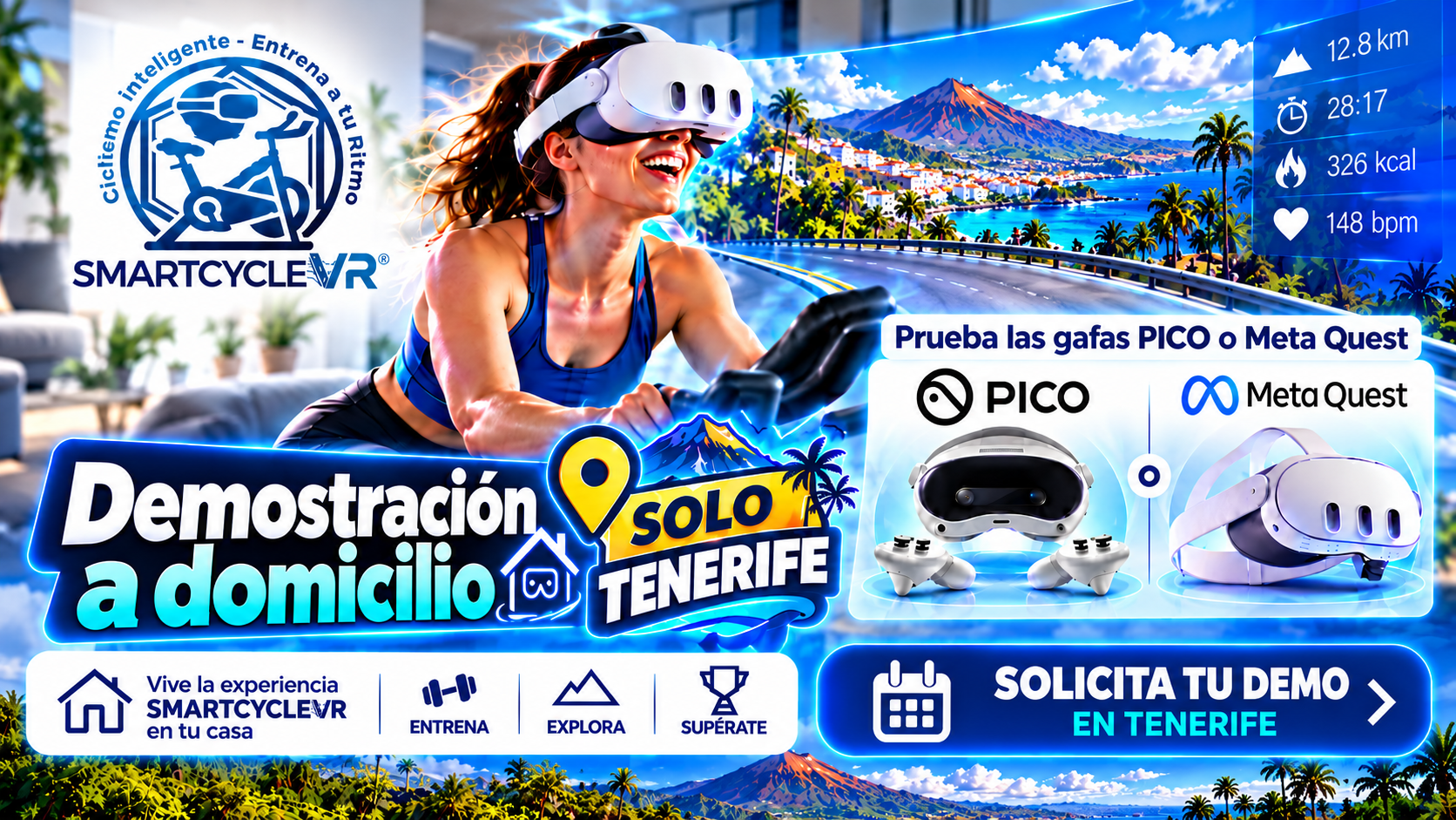 Demostración SMARTCYCLEVR a domicilio en Tenerife con gafas PICO y Meta Quest